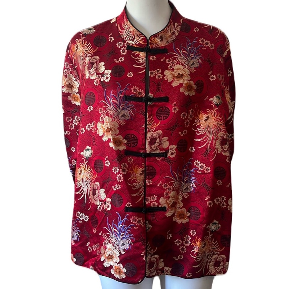 Chicos Asian Mandarin silk blend blazer jacket Size 3